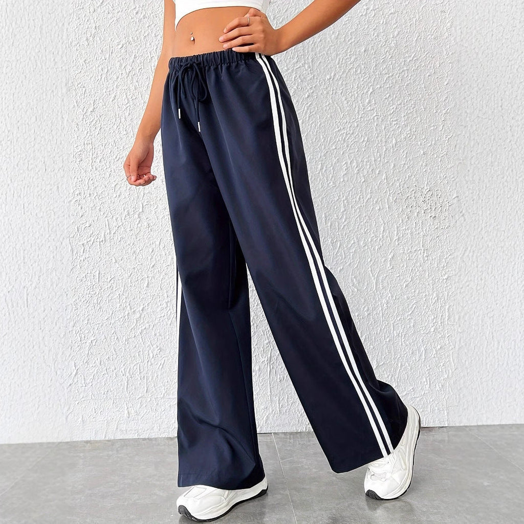 Damen-Freizeithose mit hoher Taille und sportlichen Streifen, Größe