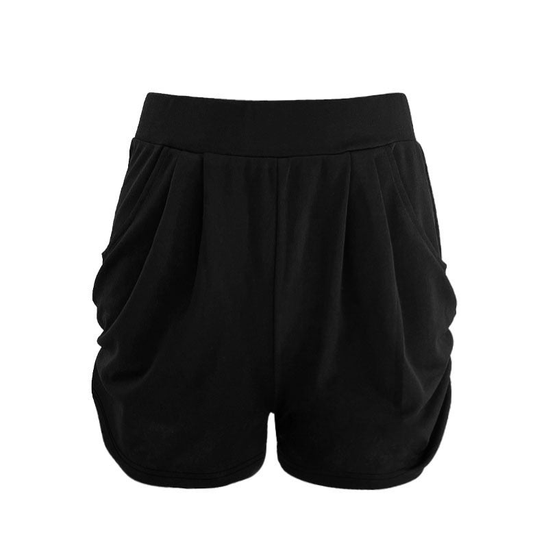 Women's high-waisted shorts with practical pockets and fashionable pleated design, size S