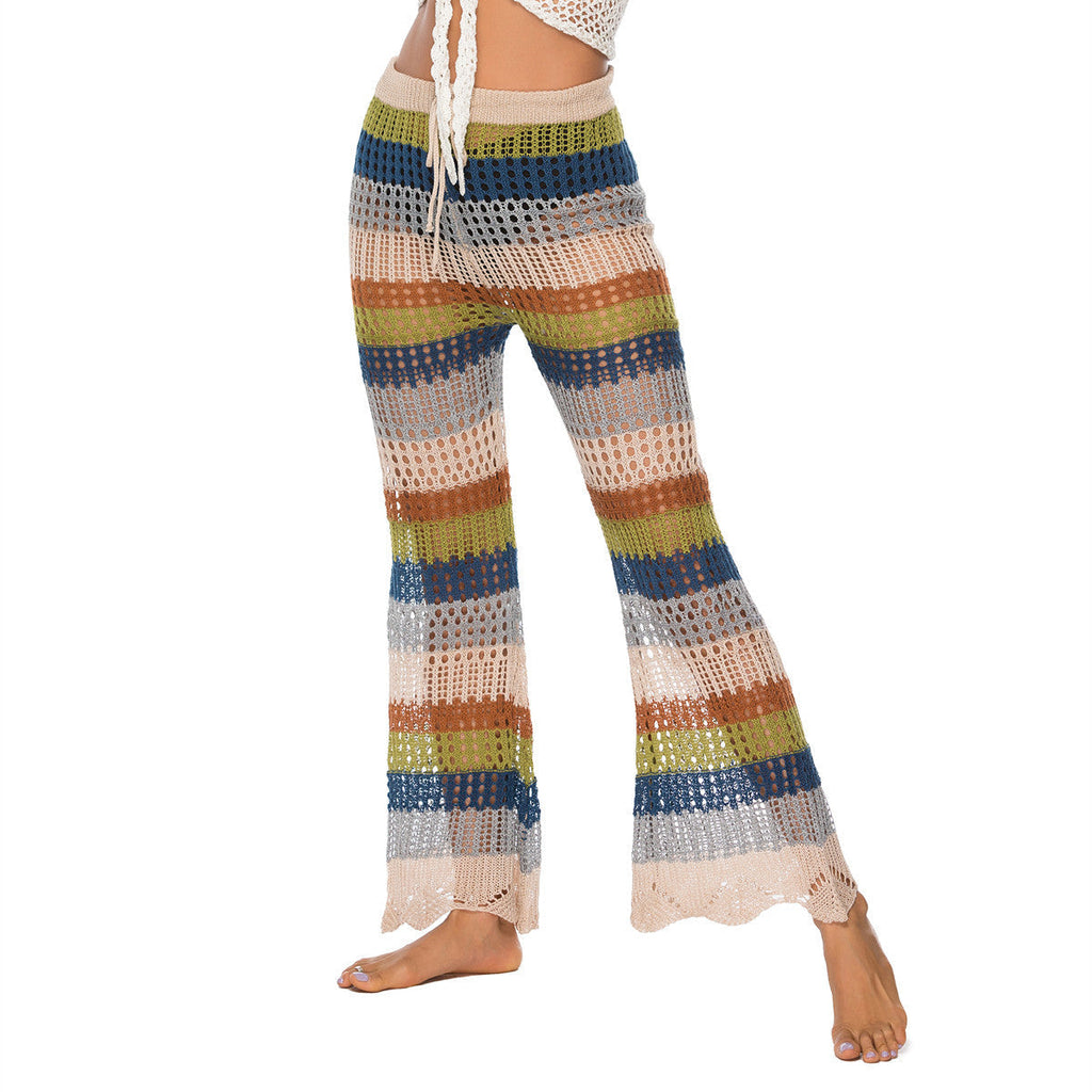 Luftige Häkelhose für Damen im Boho-Stil mit hoher Taille, Größe
