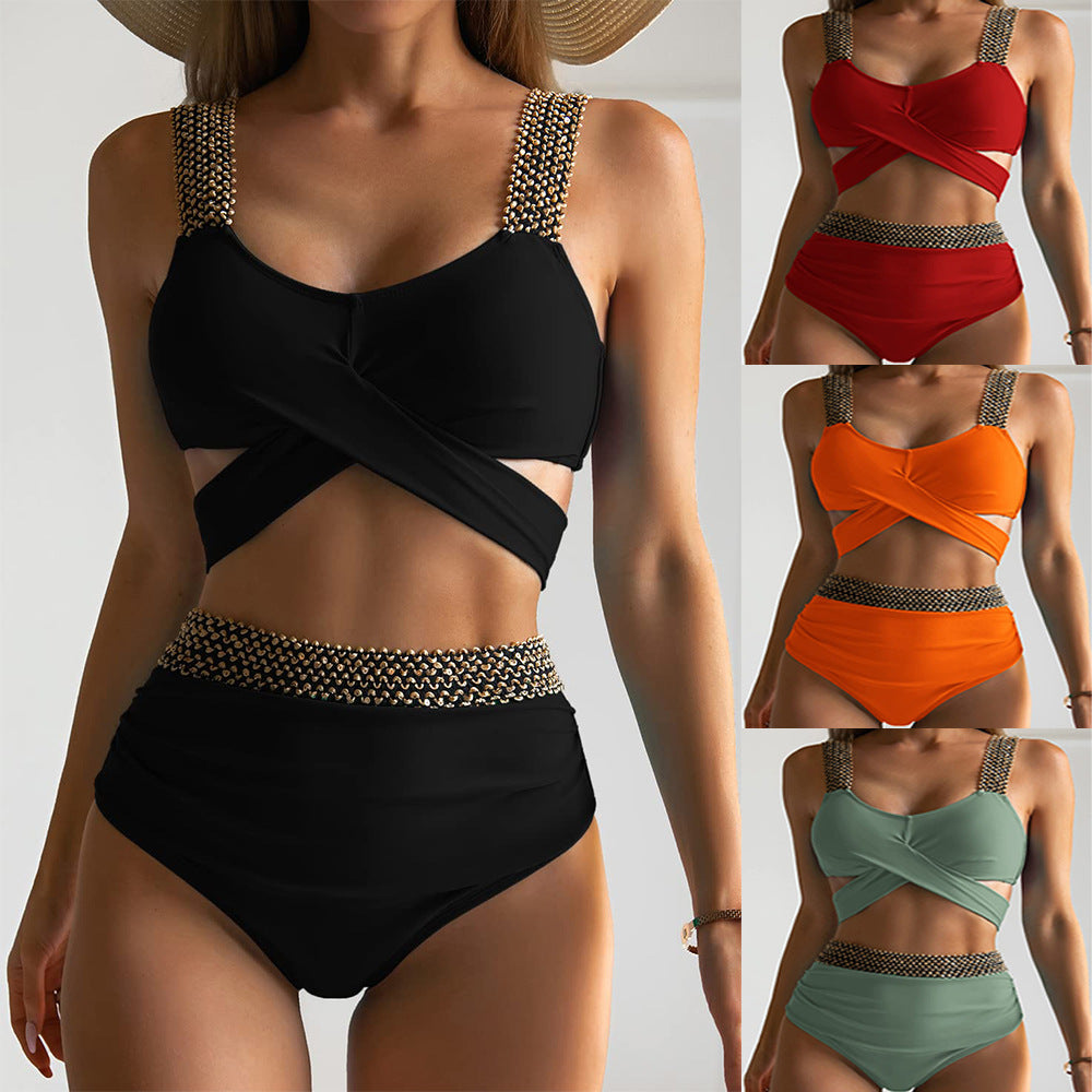 Women's high-cut bikini with fashionable wrap top and glamorous accents, size Valenzora