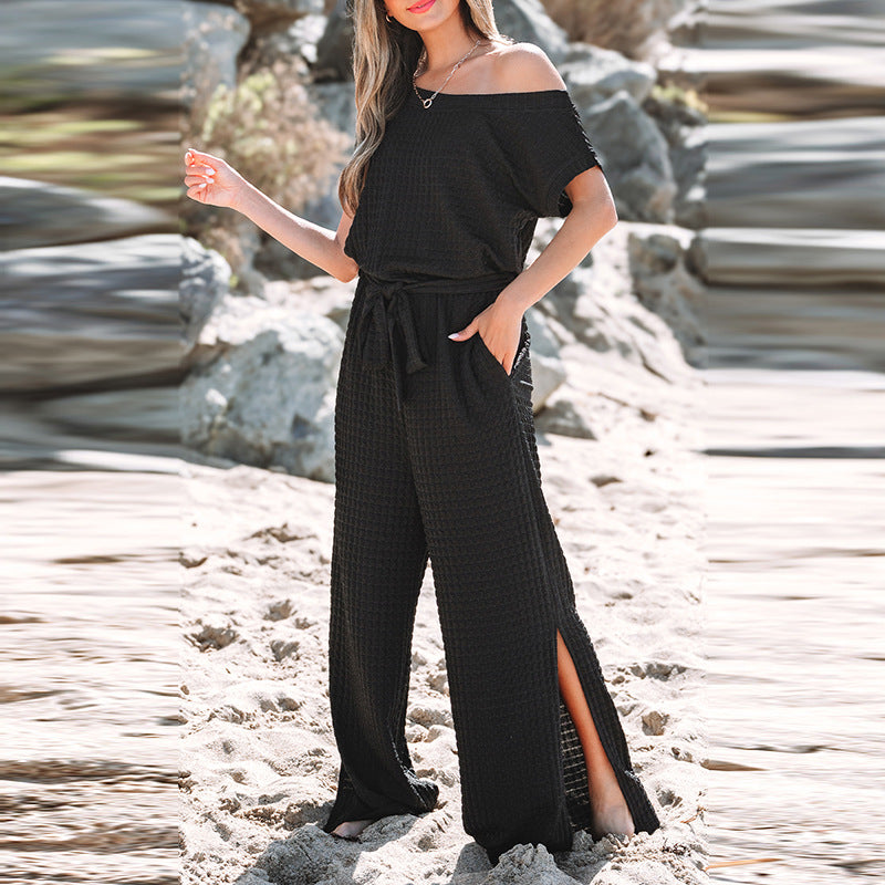 Women's casual jumpsuit with a wide cut and elasticated waistband, size
