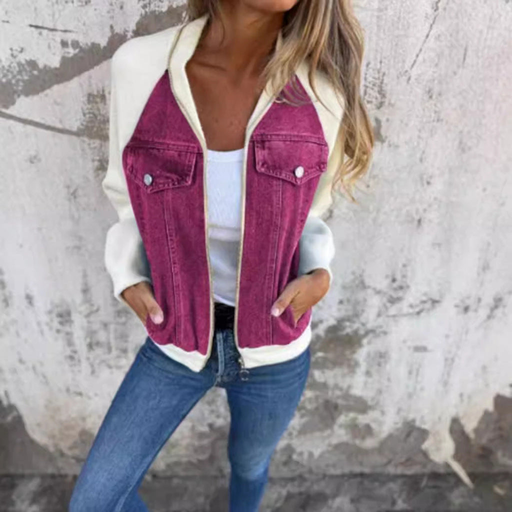 Damen-Jeansjacke mit kontrastierenden Ärmeln und praktischen Taschen, Größe S