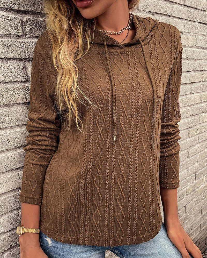 Valenzora Lace-up long-sleeved jacquard hoodie