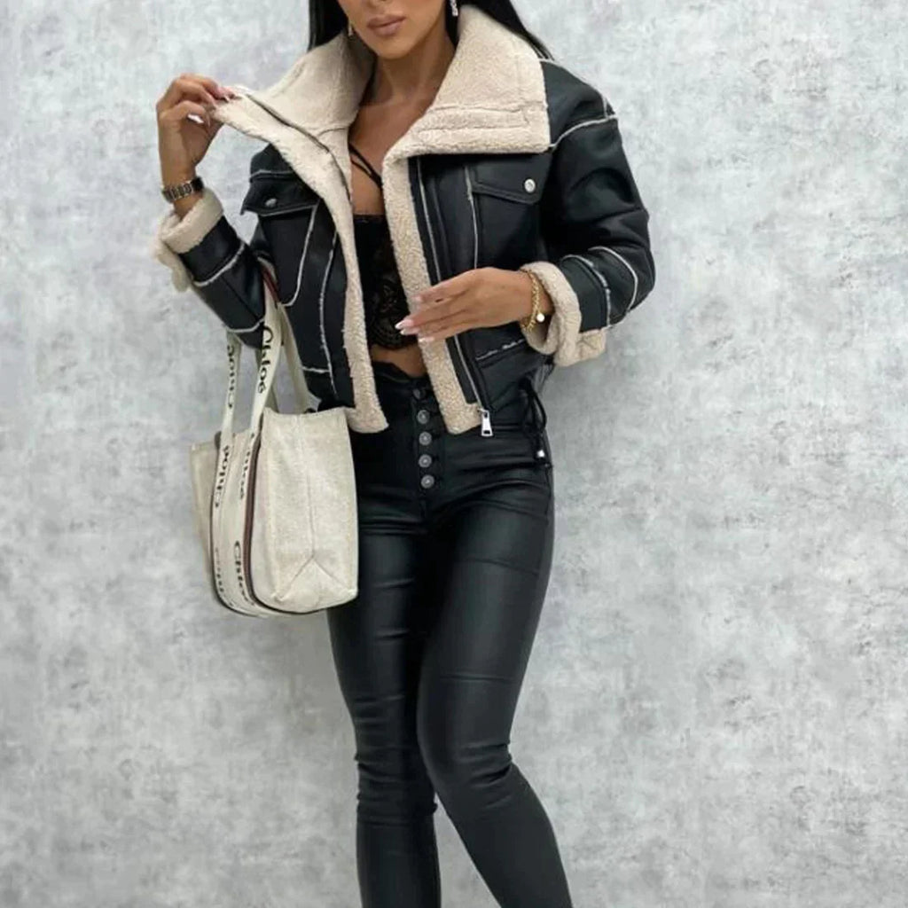 Schwarze Lederjacke für Damen