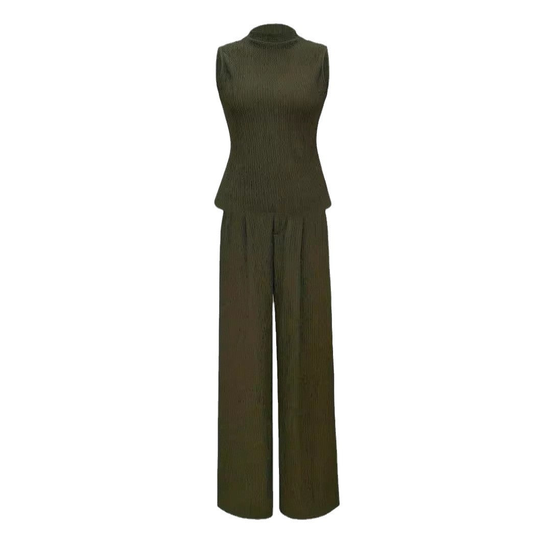 Women's elegant jumpsuit with high collar and wide leg, size