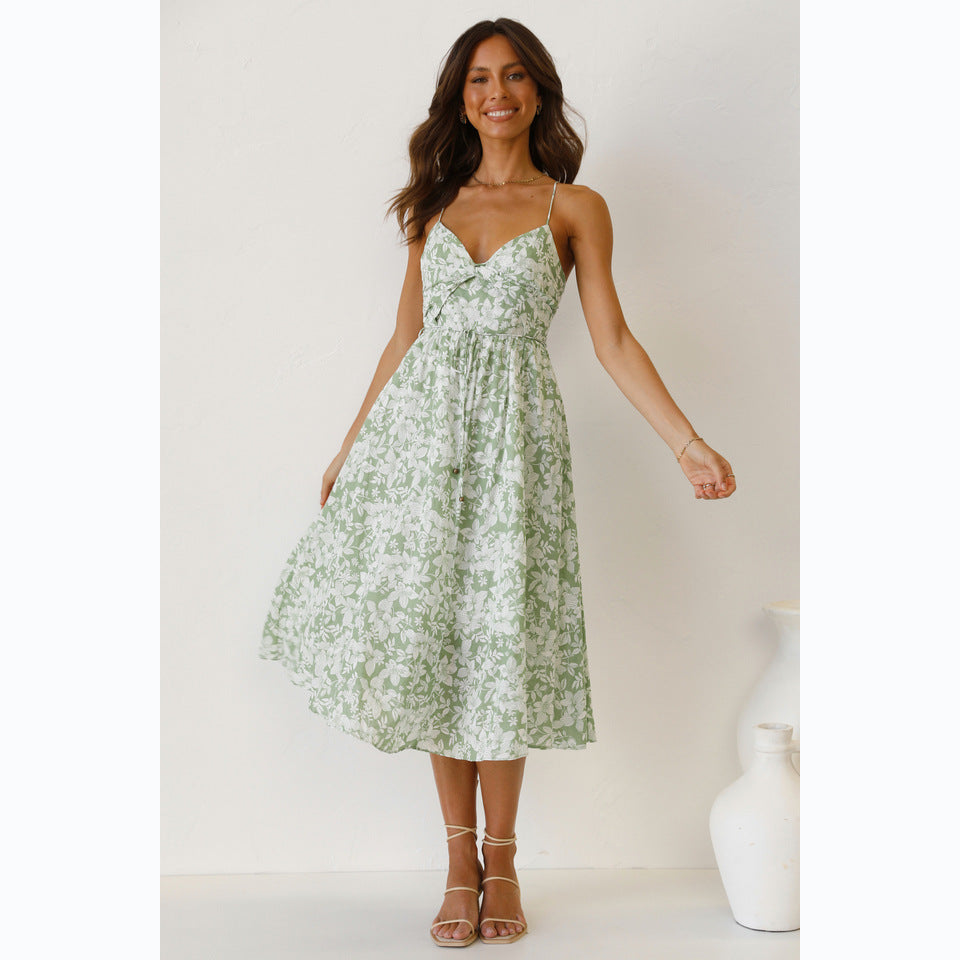 Damen-Midikleid mit Blumenmuster und verstellbaren Spaghettiträgern, Größe