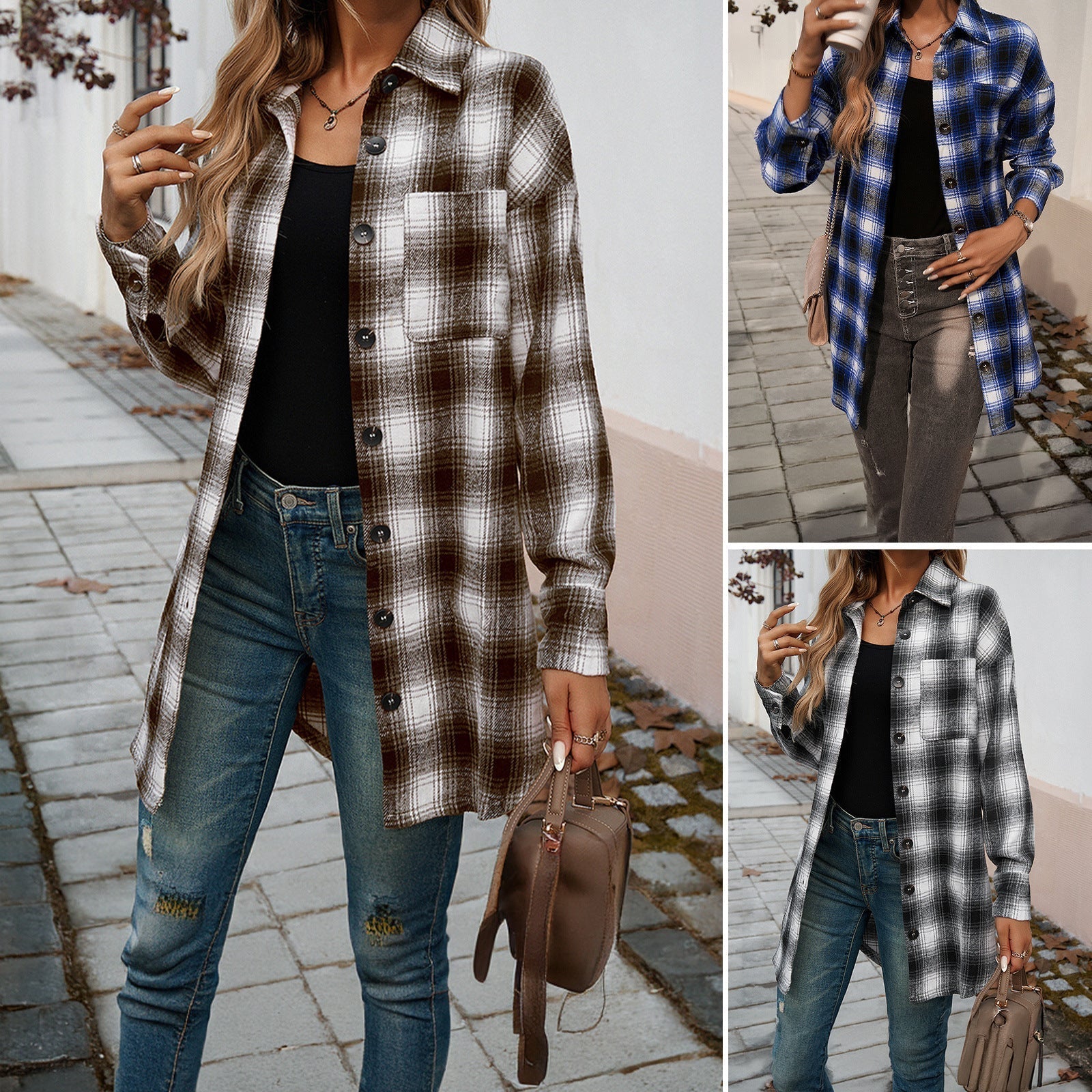 Kariertes Damen-Overshirt mit lässiger Passform und modernen Details, Größe S