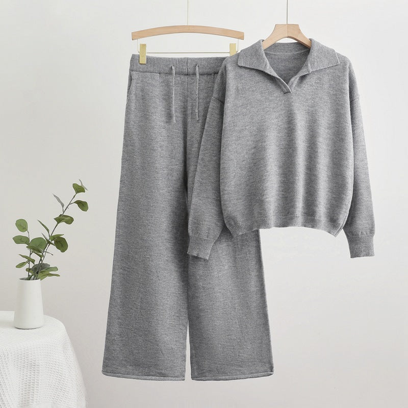 Valenzora | Lapel collar top and drawstring wide-leg trousers set