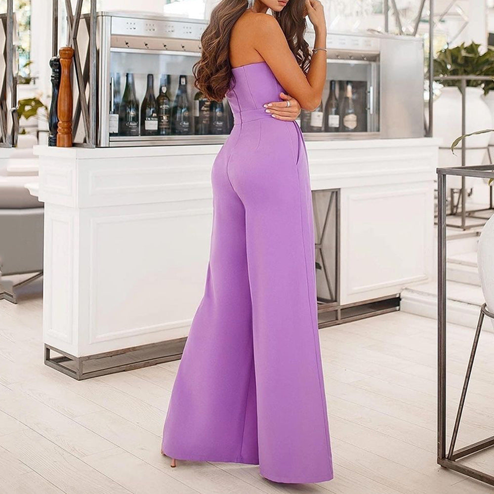 Damen Eleganter Trägerloser Overall mit Weitem Bein und Taschen, Größe