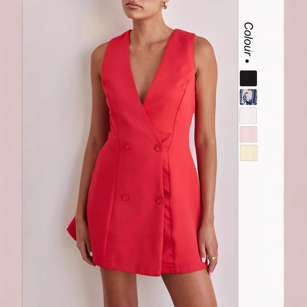 Ladies' shirt dress with deep V-neck and double button placket Drune