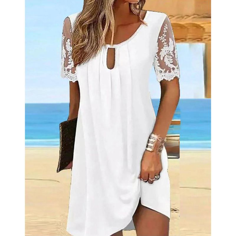Valenzora | Round neck lace short sleeve women's dress