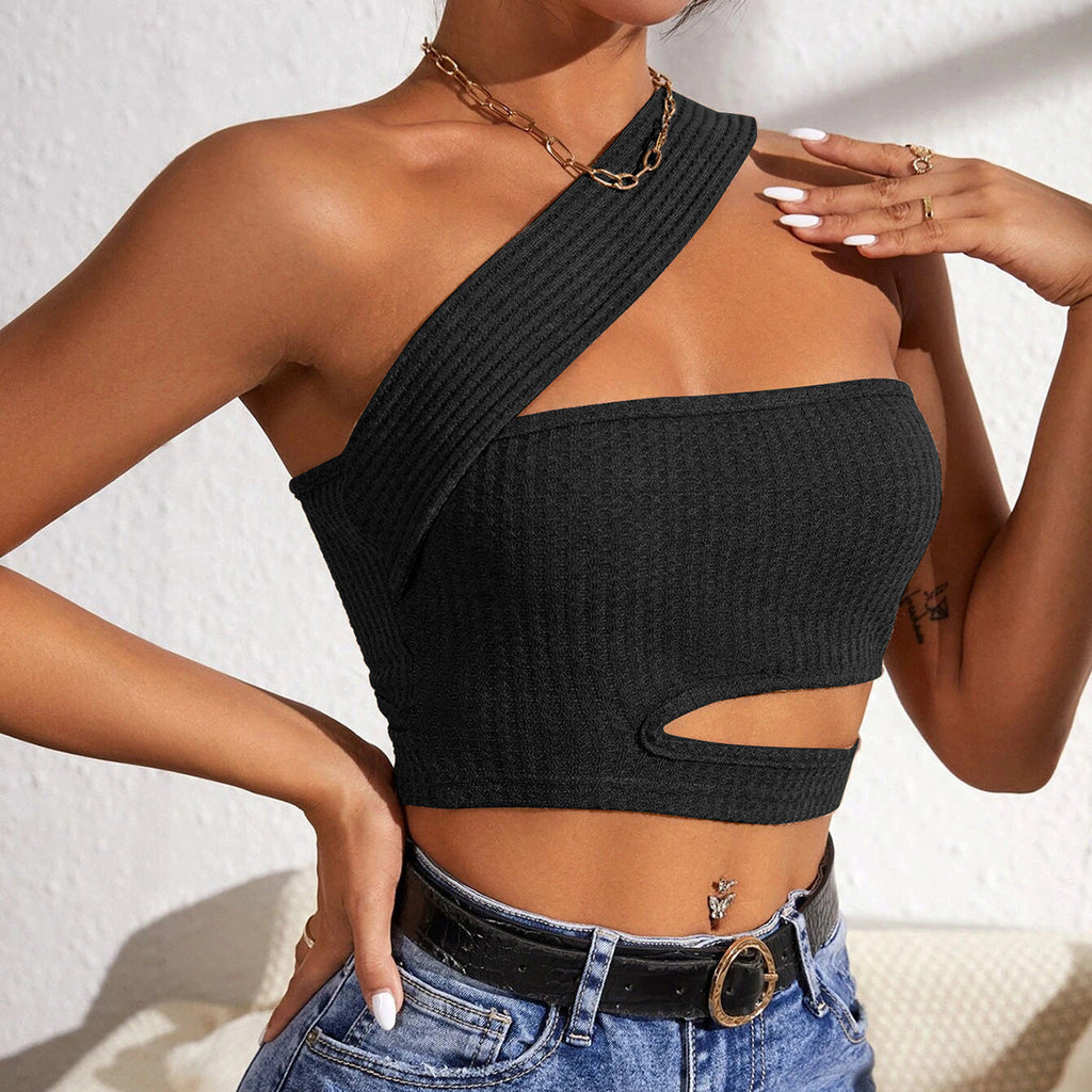 Damen-Asymmetrisches Crop-Top mit innovativem Cut-Out, Größe