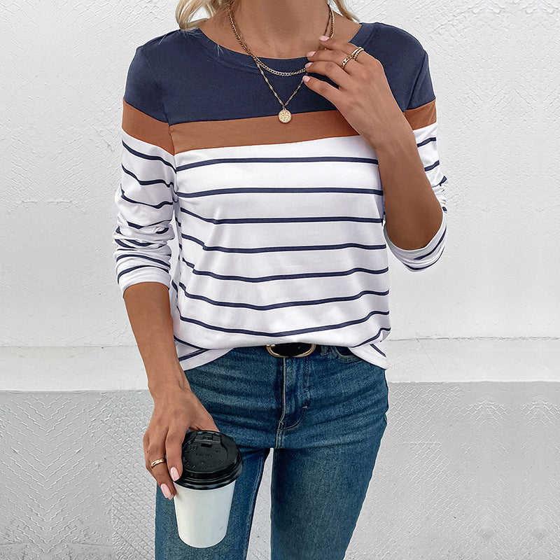 Women's long-sleeved shirt with fashionable striped pattern and elasticated cuffs, size [size missing]