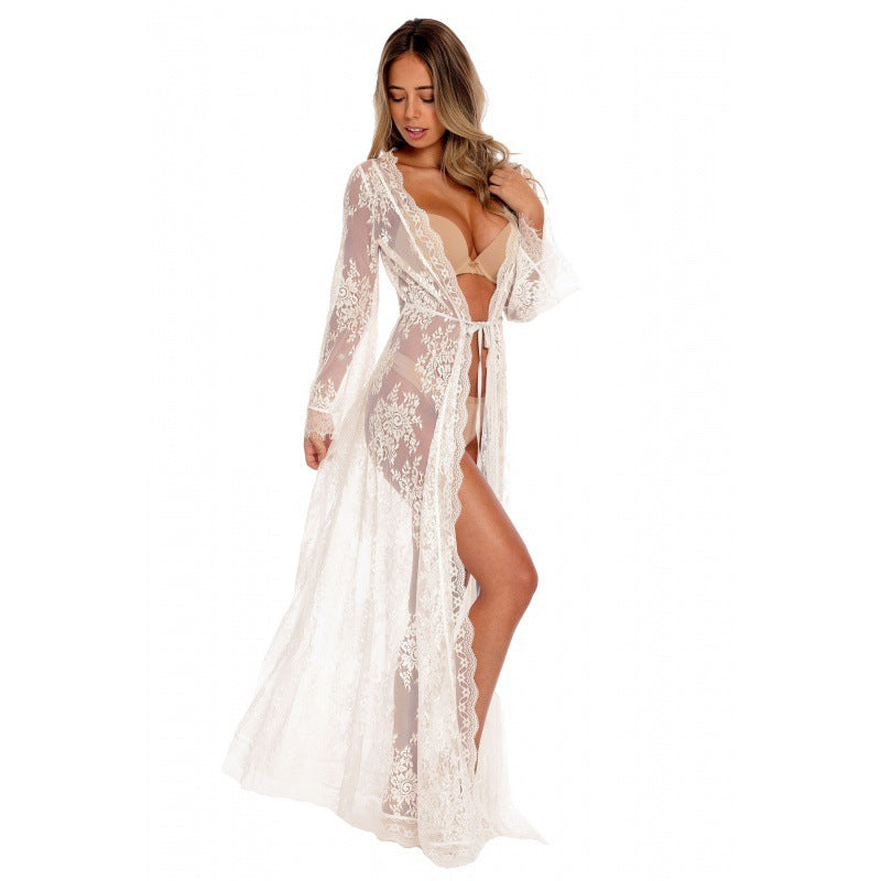 Damen-Spitzenkimono mit zauberhaften Blumenapplikationen und eleganten Halbarm-Ärmeln, Größe [Größe fehlt]