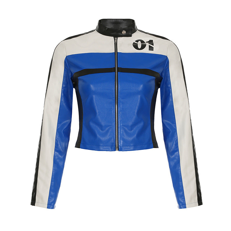 Valenzora | Transport-Engine-Jacke, Mantel, Digitaldruck, Nähte, Kontrastfarbe, Reißverschluss, lange Ärmel, kurze Ärmel, Kunstleder, Oberteil