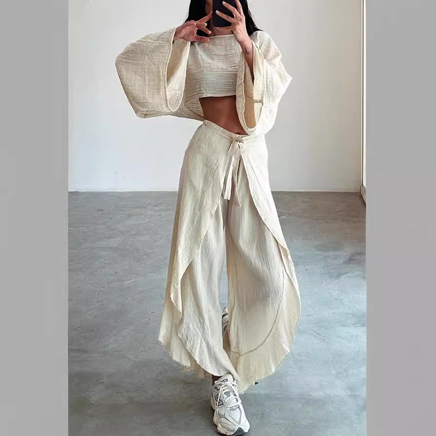 Damen-Freizeit-Zweiteiler mit Oversize-Oberteil und weiter Hose, Größe