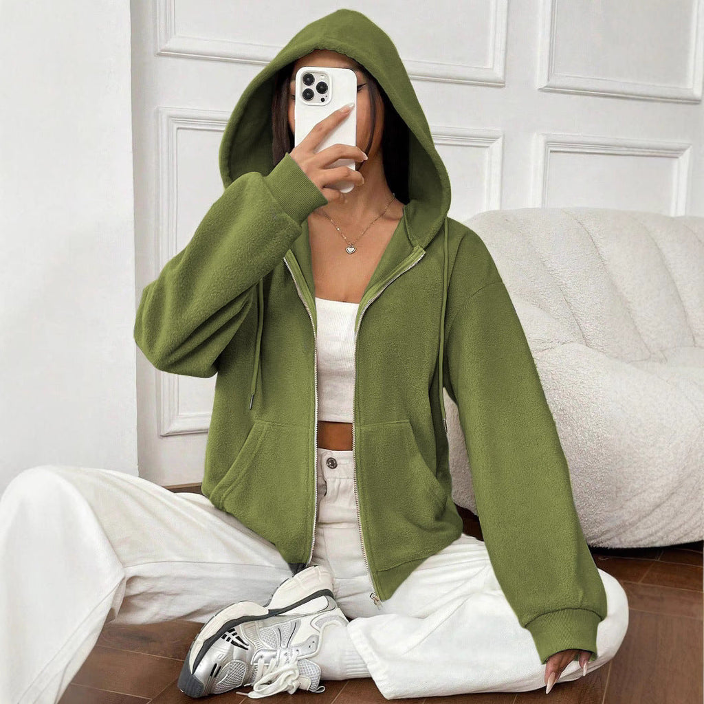 Damen-Fleecejacke mit Kapuze und Reißverschluss, Größe