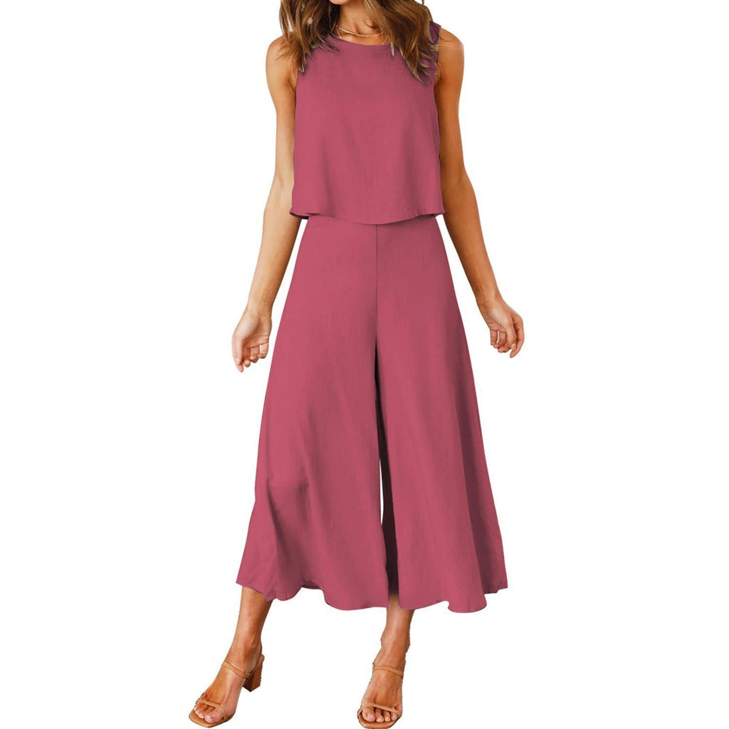 Luftiger Damen-Jumpsuit mit weitem Bein und ärmellosem Design, Größe S