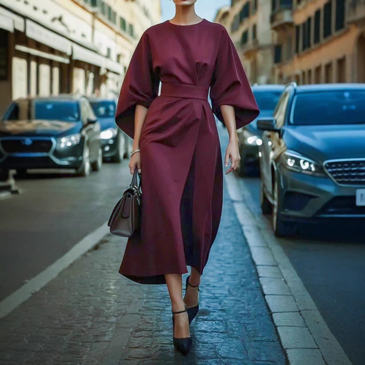 Elegantes Damen-Maxikleid mit Puffärmeln und tailliertem Schnitt, Größe [size missing]