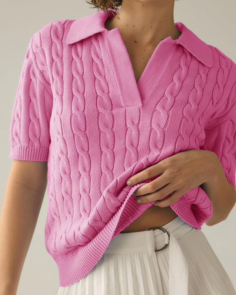 Valenzora | Polo collar twist knit sweater