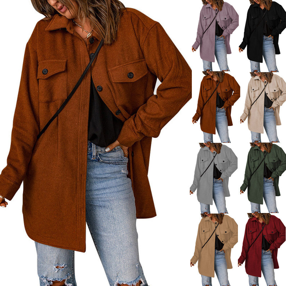 Women's plus-size shirt jacket with pockets and a relaxed fit, size S