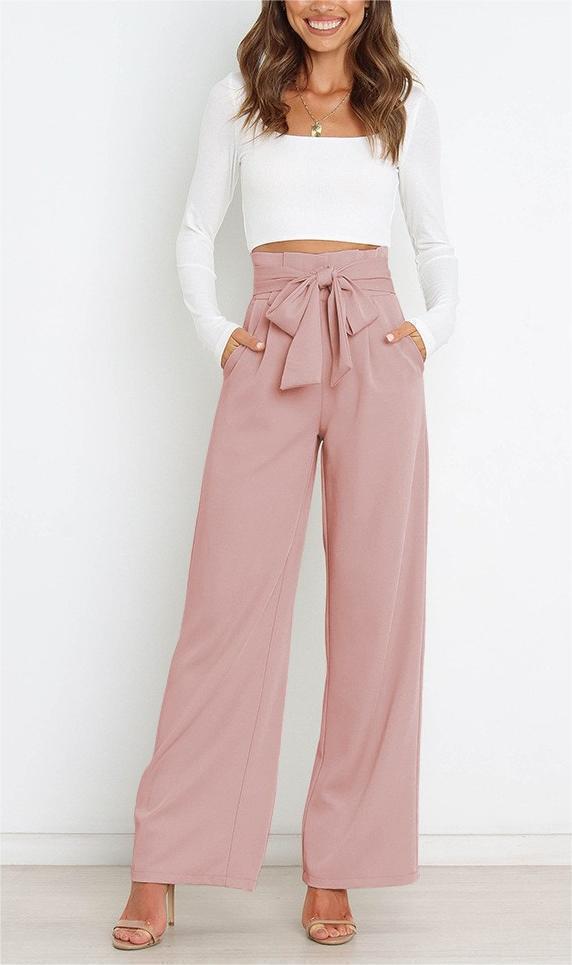 Elegante Damen-Hose mit weitem Bein und Gürtel, Größe