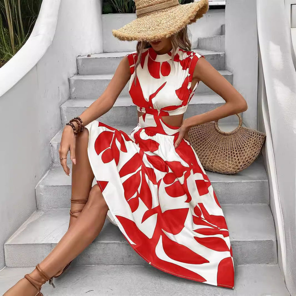 Damen-Asymmetriekleid mit Cut-Outs und Blumenmuster, Größe S