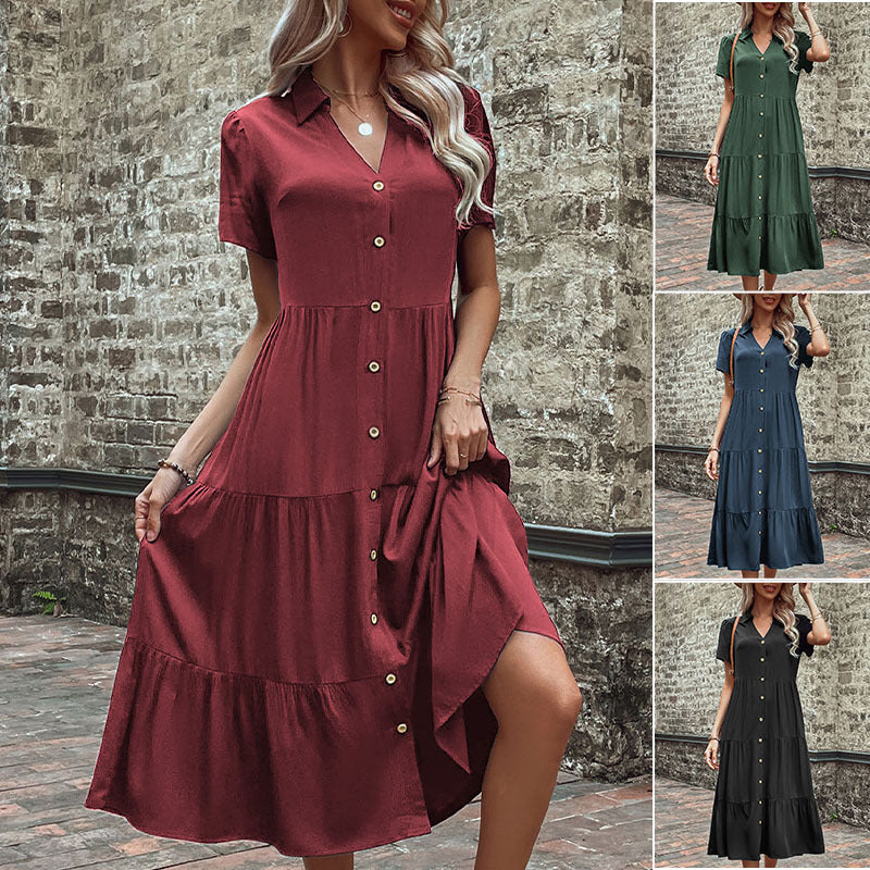 Damen Hemdblusenkleid mit eleganten Knopfdetails und voluminösem Rock Drune