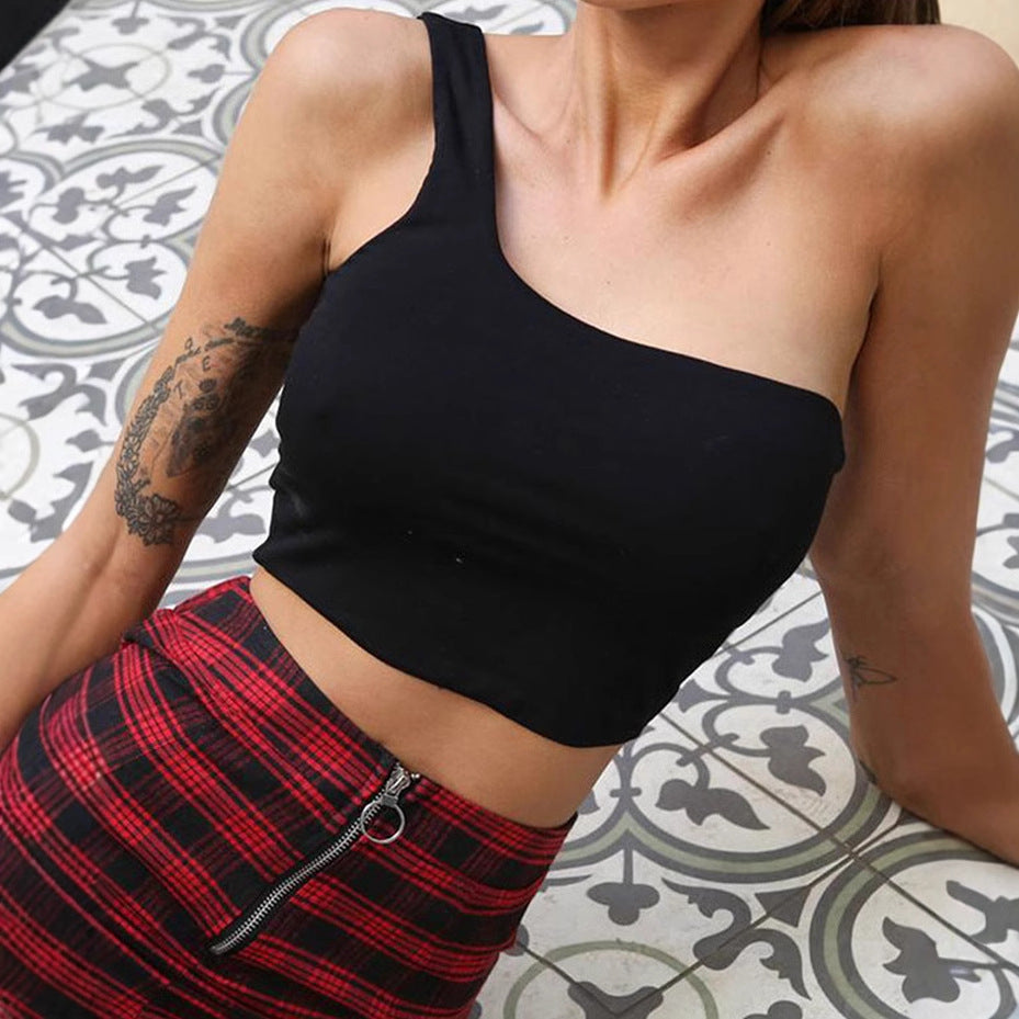 Damen-Cropped-Top mit weiten Trägern, asymmetrisch geschnitten, Größe
