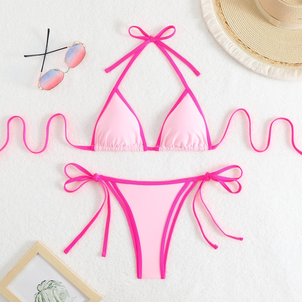 Women's triangle bikini set with adjustable bows and contrasting accents, size Valenzora