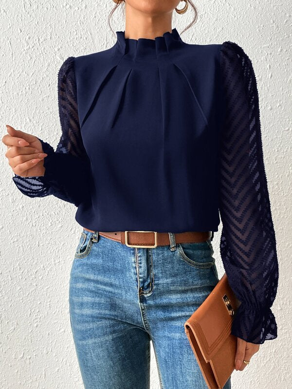 Women's blouse with modern transparent sleeves, size