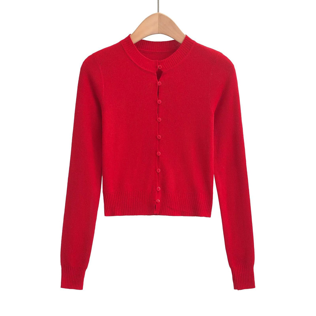 Women's cardigan with a fashionable round neckline and elegant button placket, size S