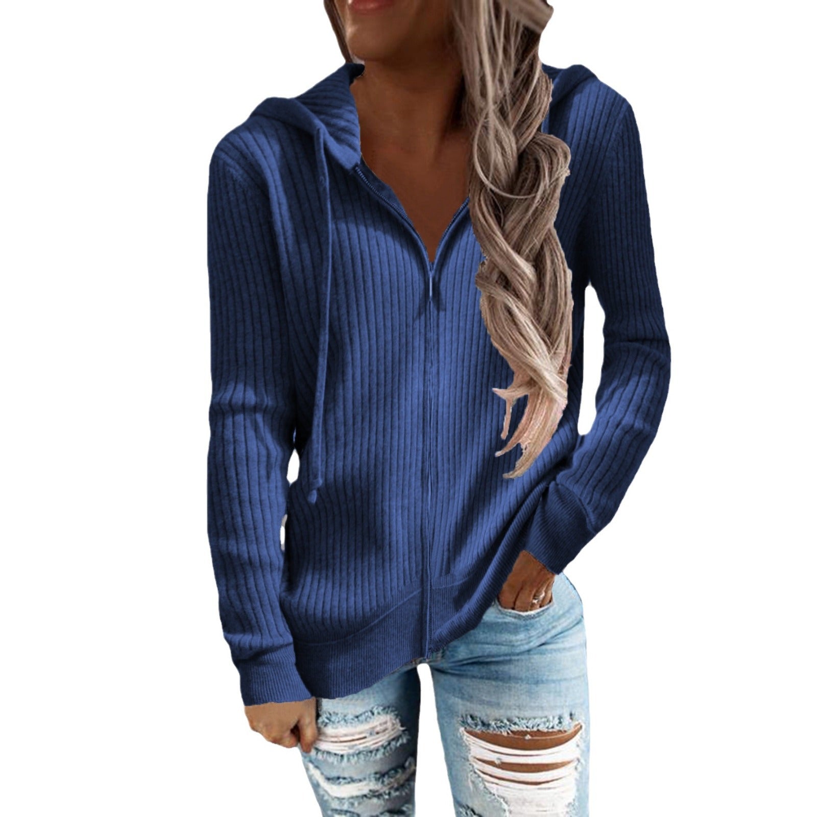Damen-Kapuzenjacke mit Rippenstruktur und praktischen Taschen, Größe