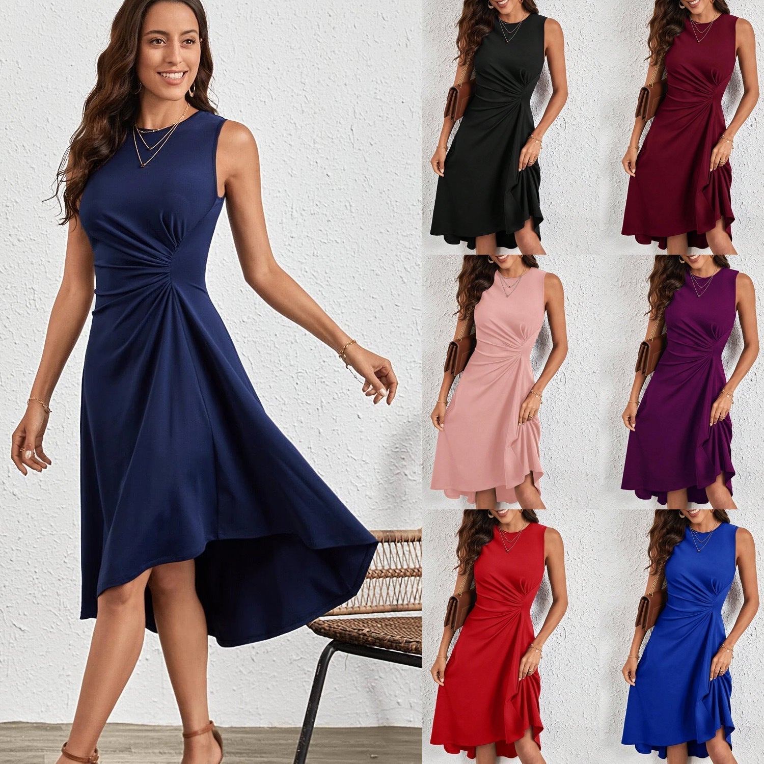 Damen Trend Wickelkleid mit asymmetrischem Saum und figurbetontem Schnitt, Größe [size]
