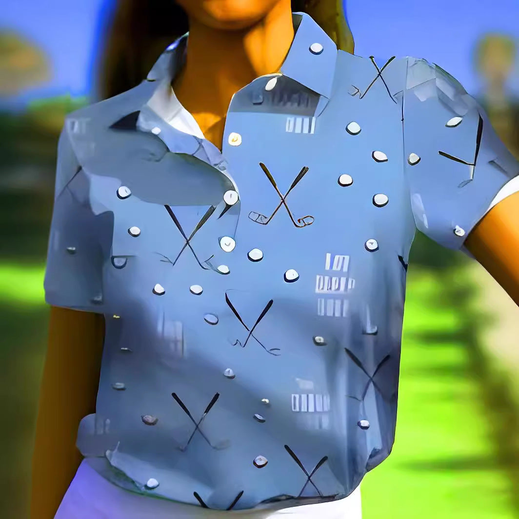 Damen-Kurzarmshirt mit modischem Golf-Print und bequemem Schnitt, Größe S