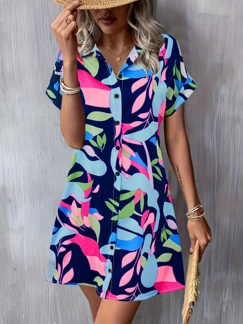 Women's shirt dress with button placket and floral pattern Drune