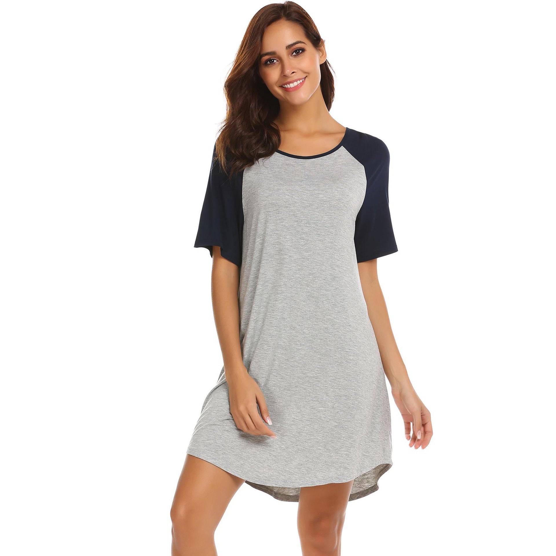 Women's casual T-shirt dress with contrasting sleeves and comfortable cut, size S