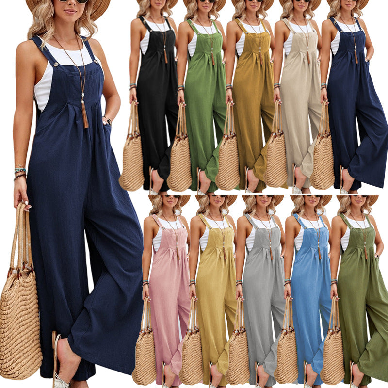 Valenzora | Solid Color Women's Casual Overalls Long Pants