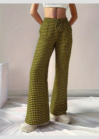 Women's wide-leg checked trousers with elasticated waistband and chic cut, size [size]