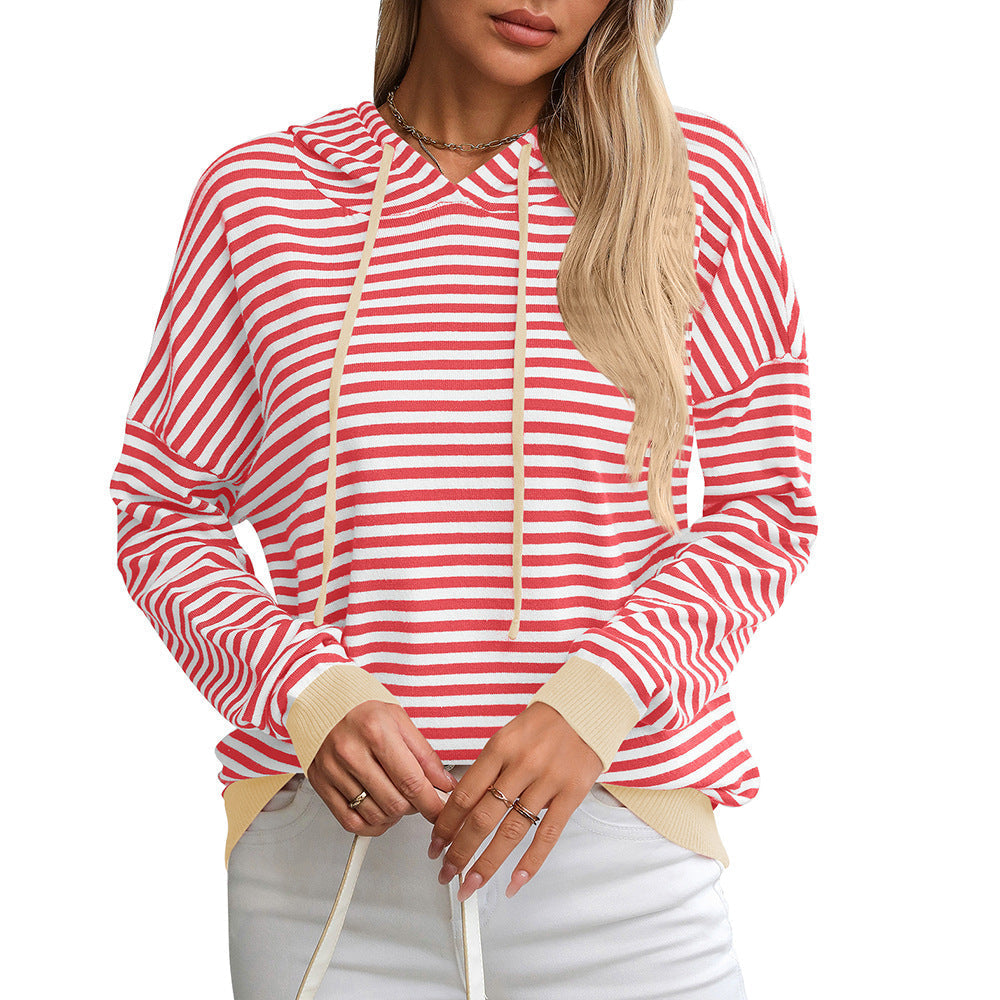 Gestreifter Hoodie für Damen mit lockerer Passform und kontrastierenden Details, Größe S