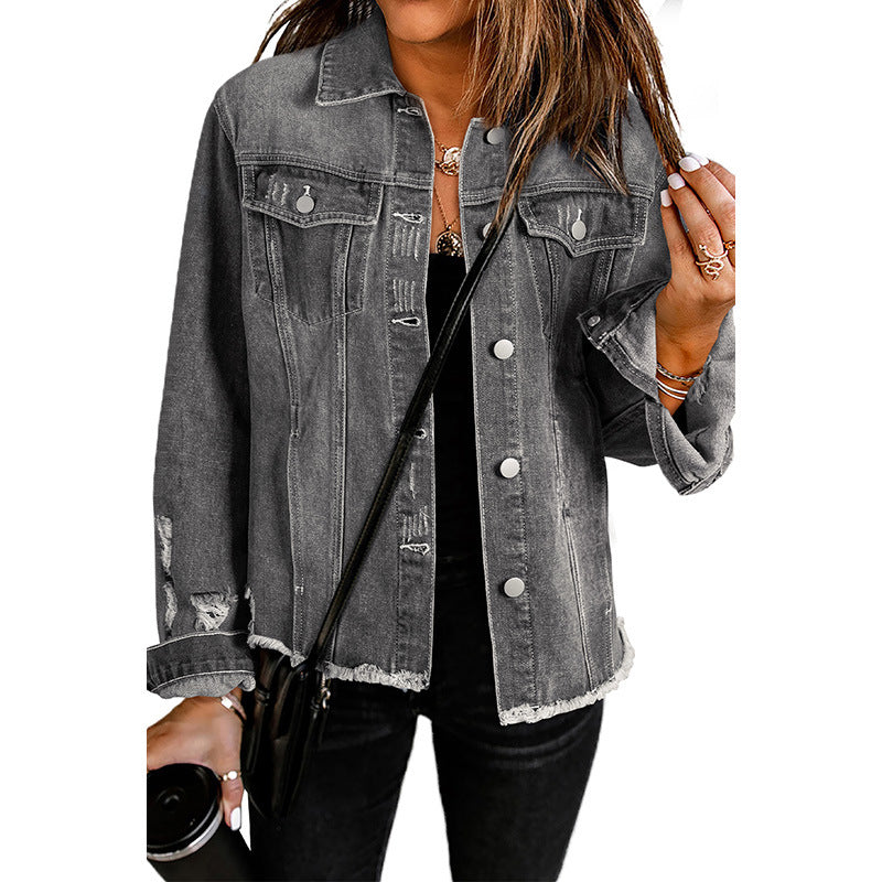 Damen-Jeansjacke mit entspannter Passform und funktionellen Taschen, Größe