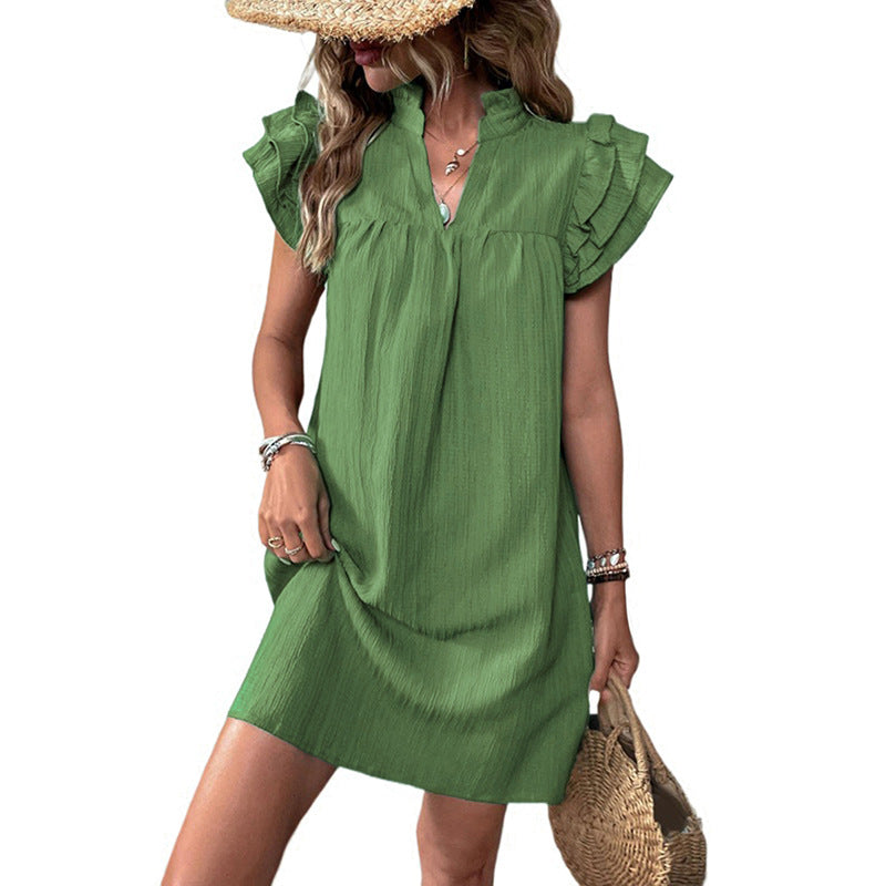 Women's Casual Dress with Ruffled Sleeves and Loose Fit Drune
