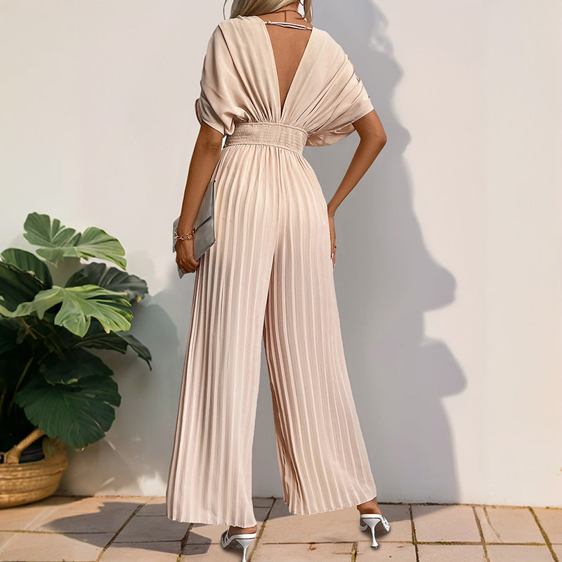 Eleganter Damen-Jumpsuit mit tiefem V-Ausschnitt und voluminösen Ärmeln, Größe [Größe fehlt]