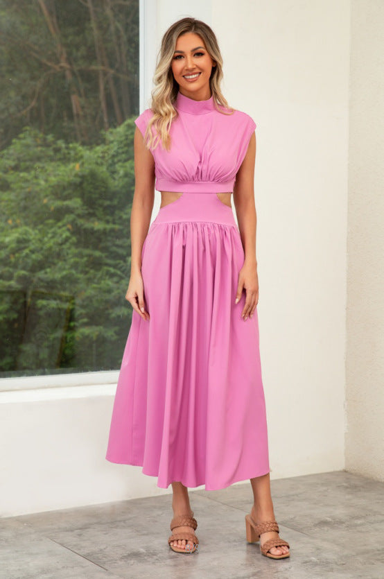 Damen-Cut-Out-Sommerkleid mit hohem Kragen, Größe