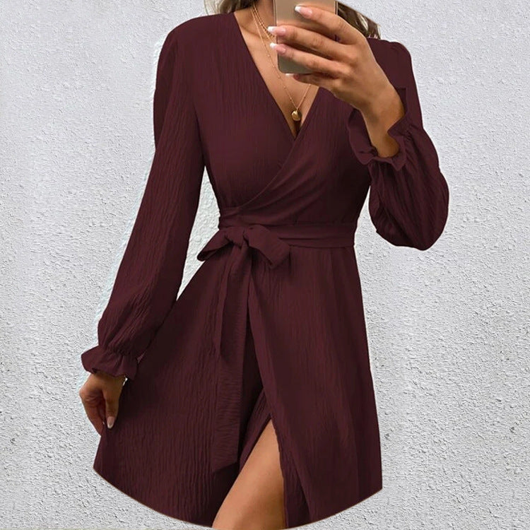 Valenzora | Chic V-neck wrap dress with bow