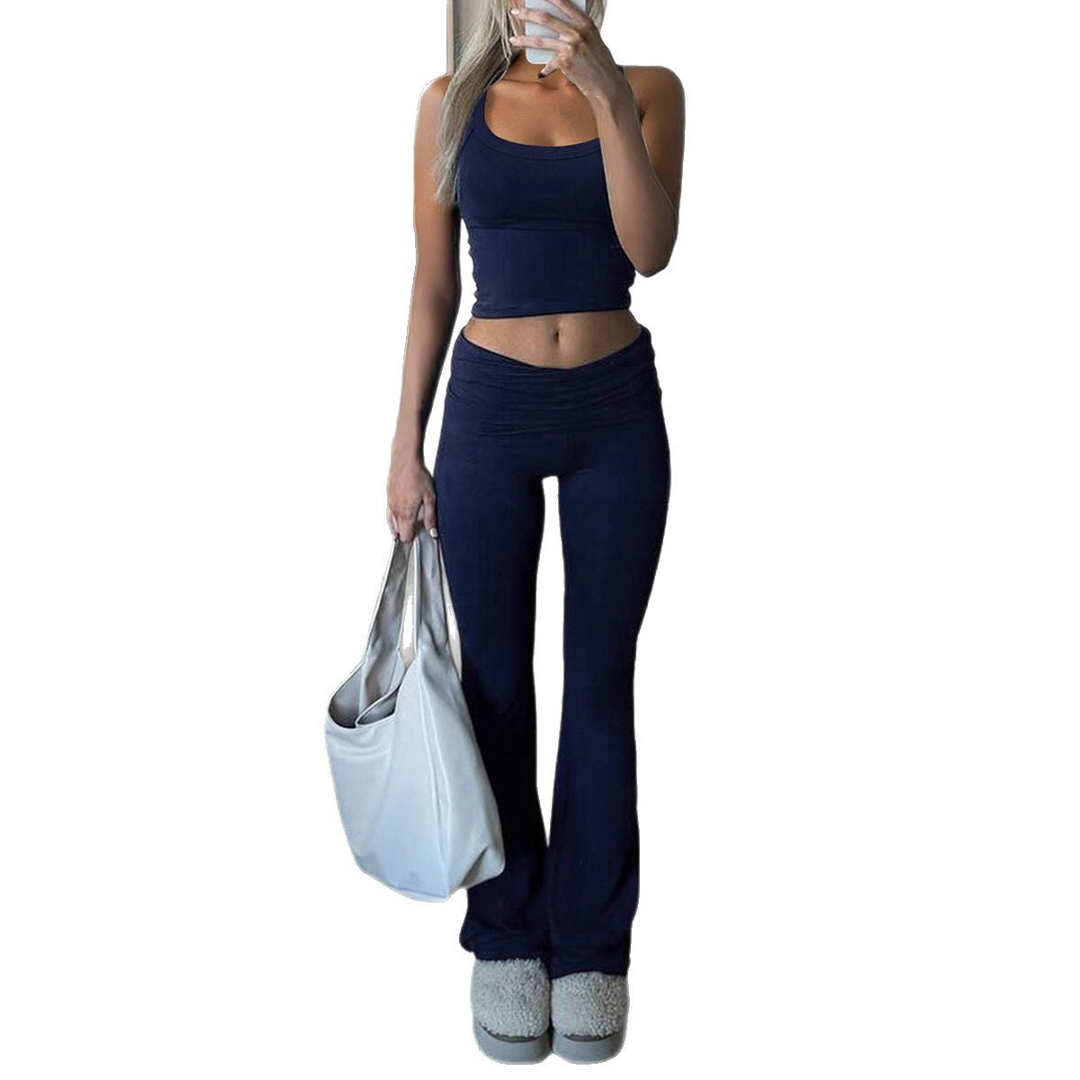 Damen-Set aus bauchfreiem Top und Schlaghose, Größe