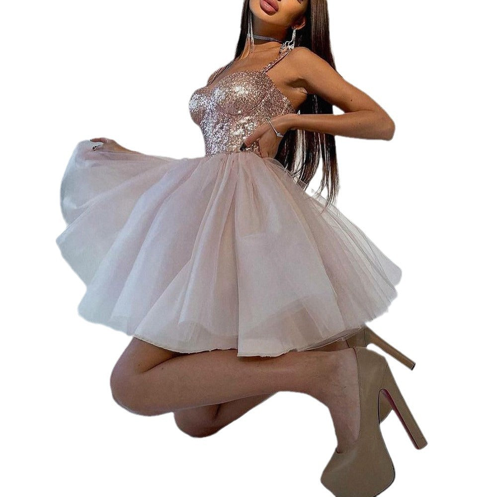 Damen-Cocktailkleid mit Glitzeroberteil und voluminösem Tüllrock, Größe