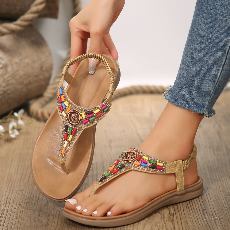 Women's thong sandals with colorful decorative detail and comfortable footbed design, size Valenzora