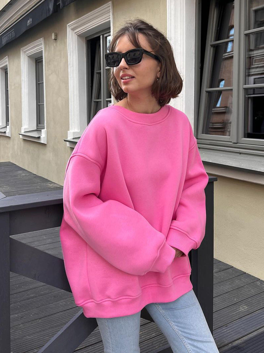 Valenzora | Women's Loose Round Neck Fleece Sweatshirt