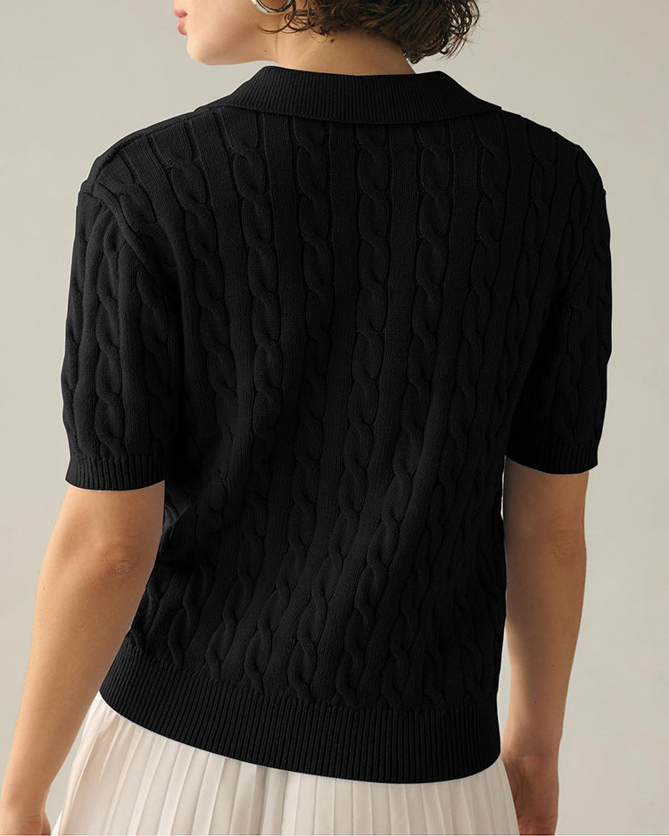 Valenzora | Polo collar twist knit sweater